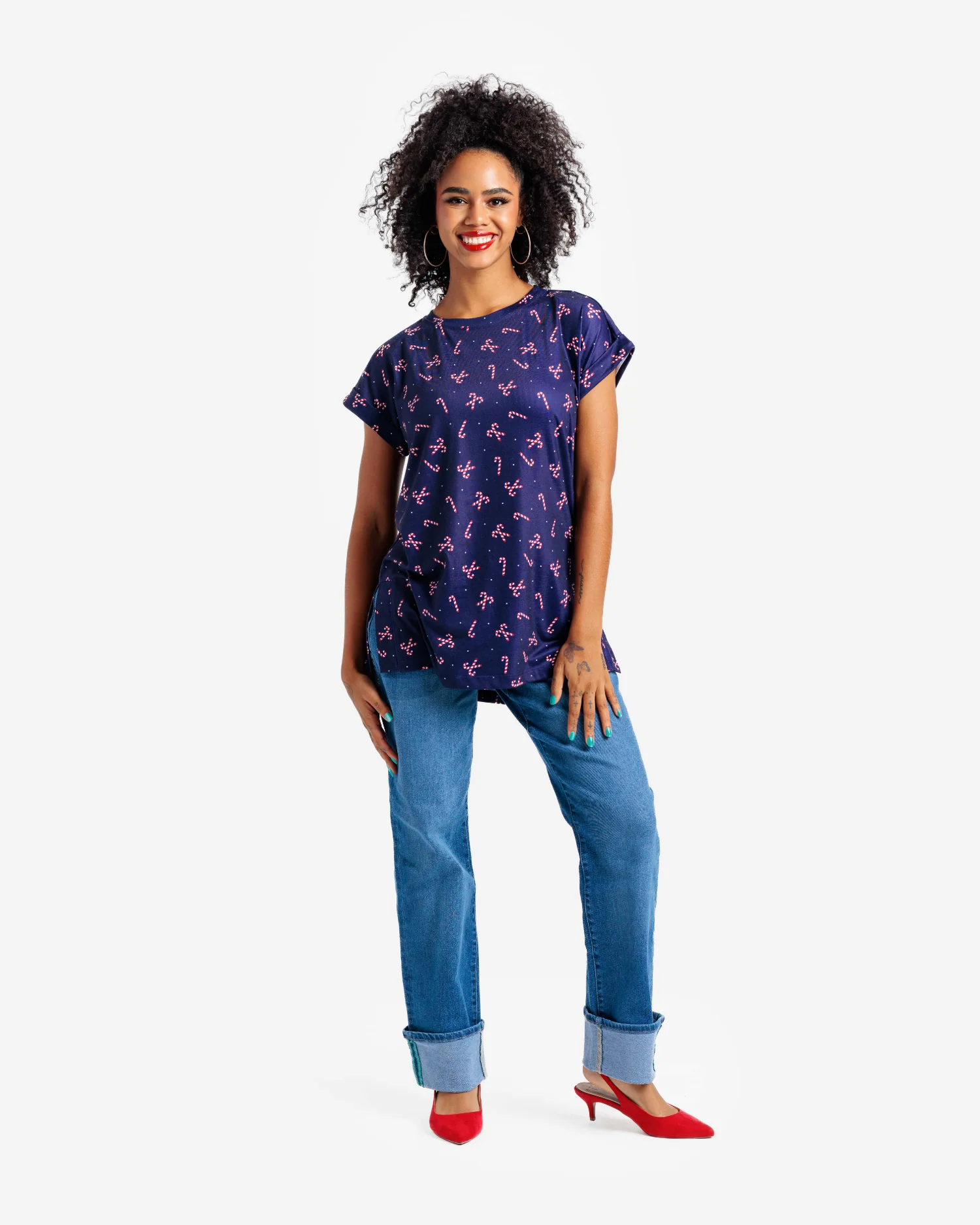 Leah Drop Shoulder Cuff Tunic - Holly Jolly Holiday Collection - Image 4