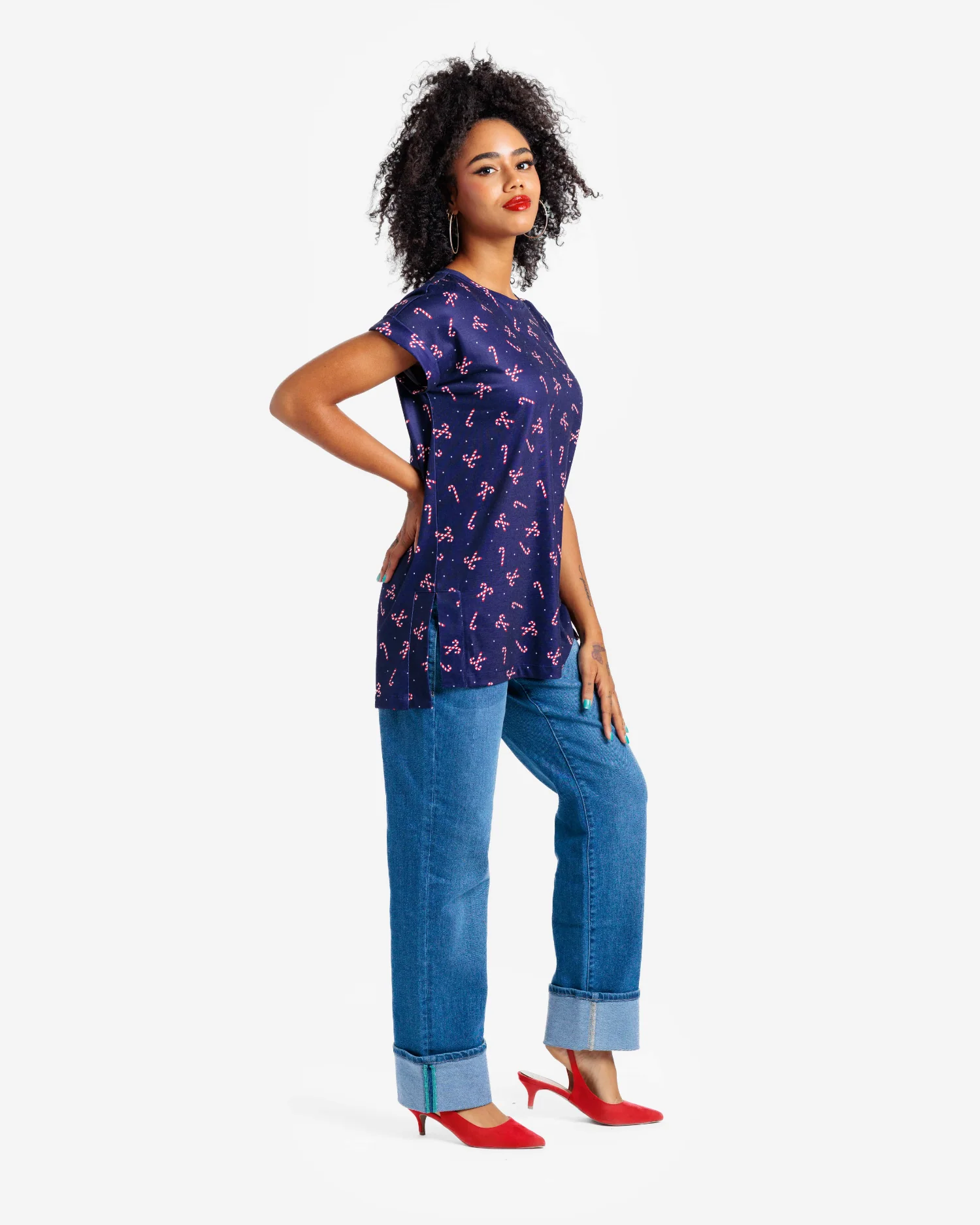 Leah Drop Shoulder Cuff Tunic - Holly Jolly Holiday Collection - Image 5